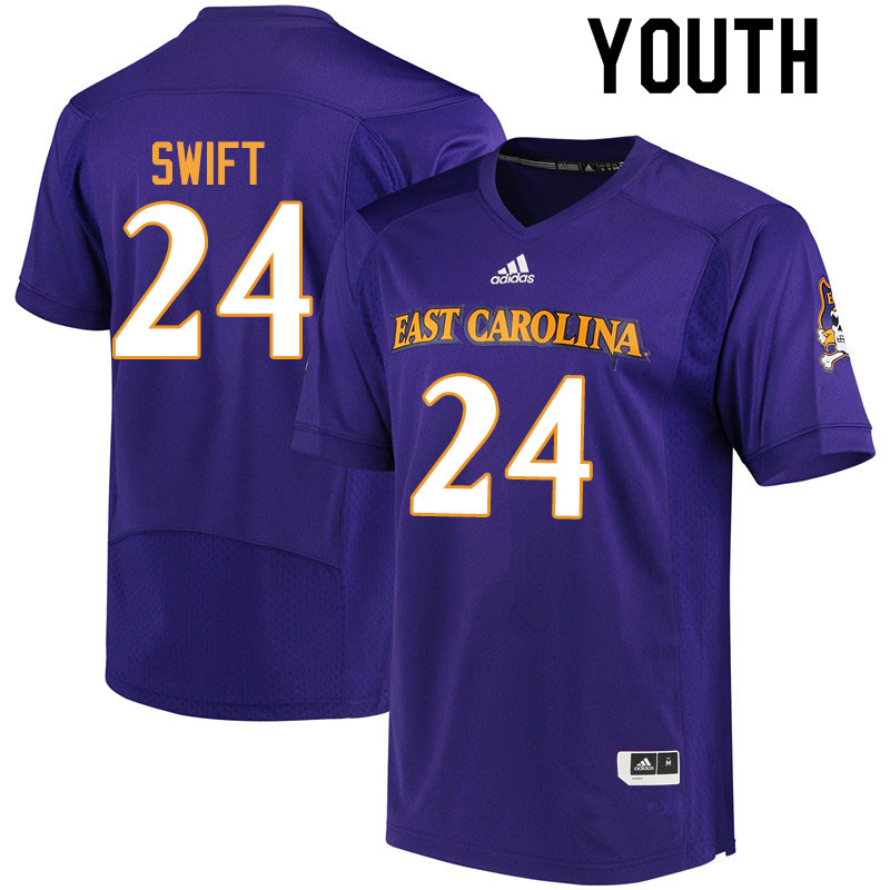 Youth #24 Michael Swift ECU Pirates College Football Jerseys Sale-Purple - Click Image to Close